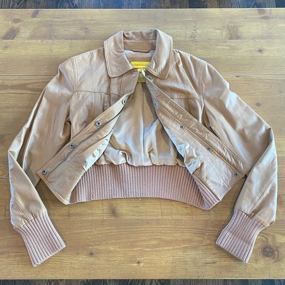 Catherine Malandrino Stunning Lamb Leather Bomber Jacket Coat Camel Tan - Picture 3 of 14